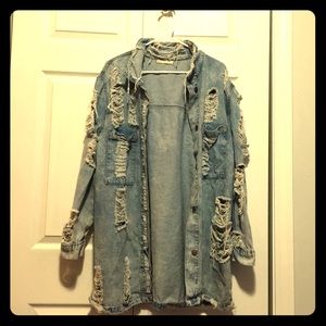 NEW Distressed Denim Jean Jacket